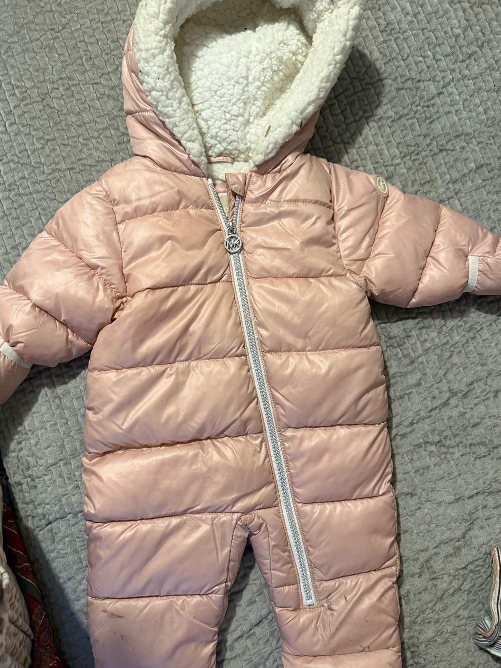 MK Infant Pink Hooded Puffer One-Piece